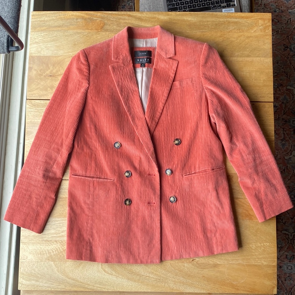 J.Crew x Nalya Salmon Pink Lightweight Corduroy Double-breasted Blazer, Size 6